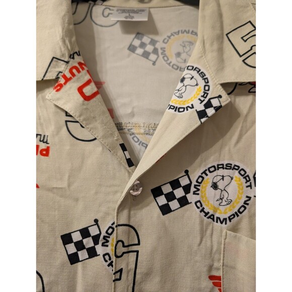 Peanuts Snoopy Motorsport Champion Shirt L 50th Anniversary Racing Button Up - Picture 7 of 13